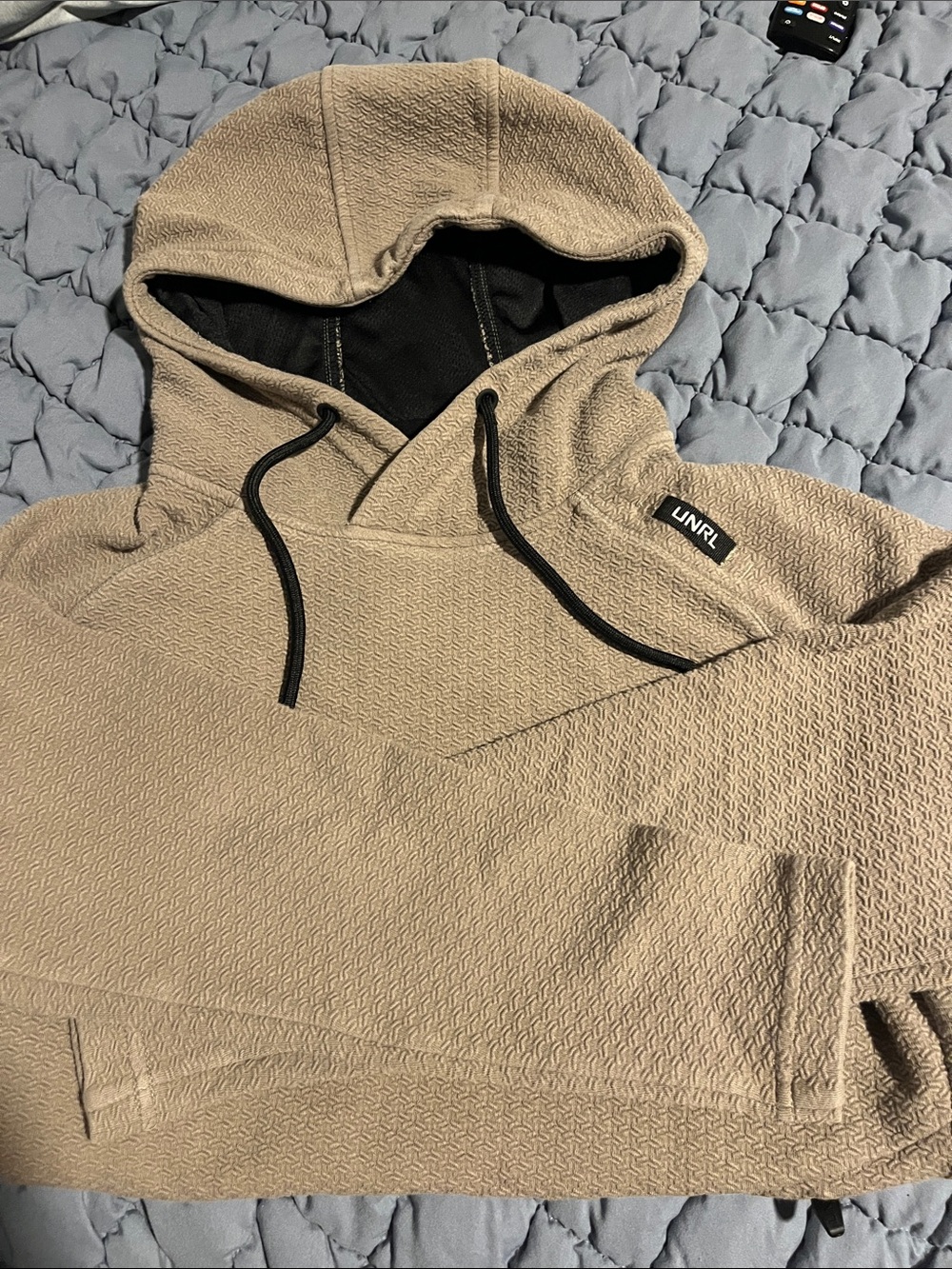 UNRL Men's Taupe Textured Pullover Hoodie